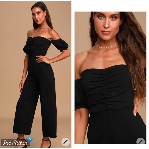 Lulus Impress Release Black Off Shoulder Puff Sleeve Jumpsuit - Picture 2 of 8